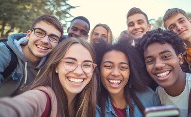 Group of Diverse Young People Taking a Selfie Generative AI