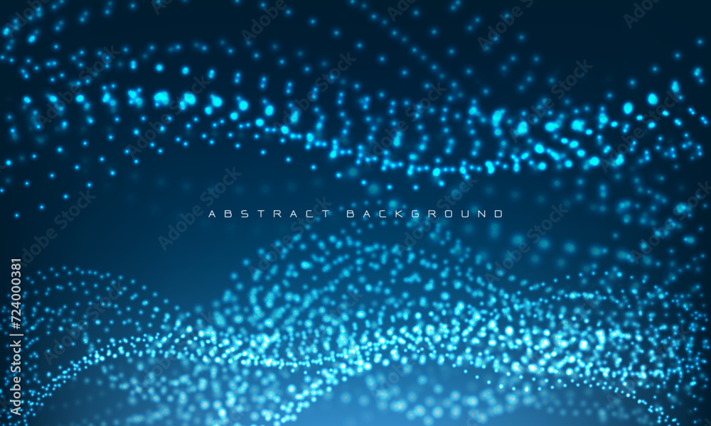 Poster abstract blue particles flow wave dot landscape digital data structure future mesh grid technology b