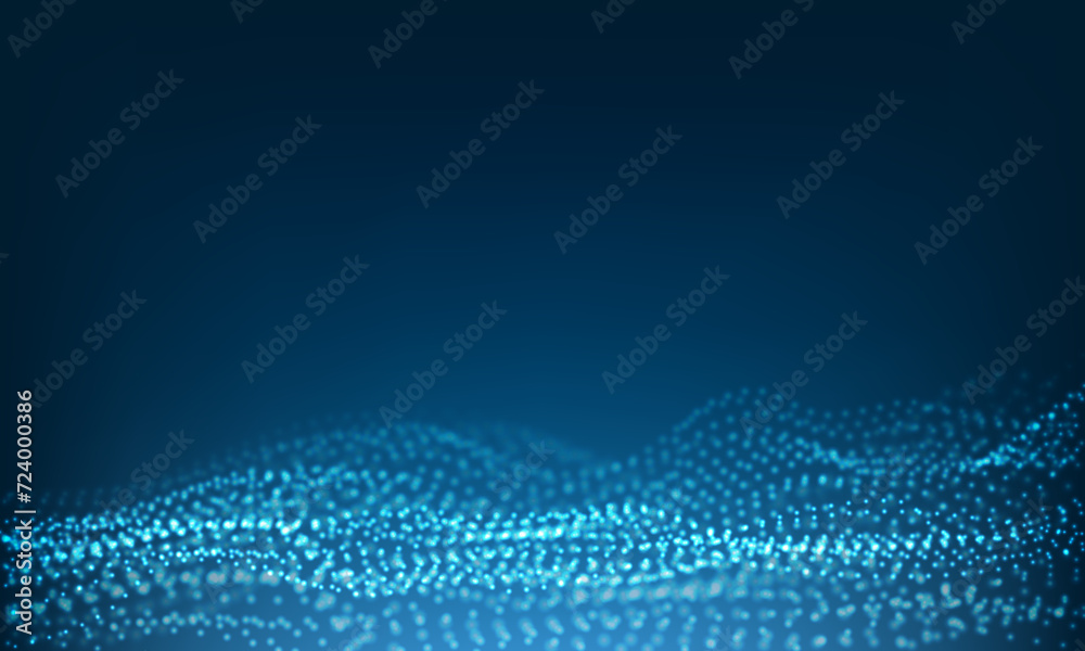 Poster abstract blue particles flow wave dot landscape digital data structure future mesh grid technology b