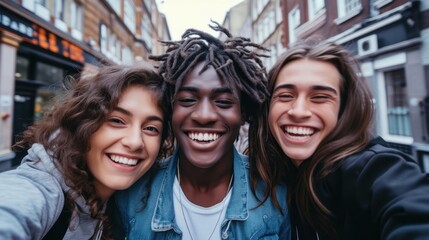 Multi-Racial Group of Friends Enjoying a Selfie Moment Together Generative AI