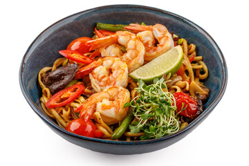 Udon with shrimp studio shooting on a white background 1