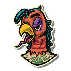 Psychedelic art cartoon illustration Chicken Bandit bastard gangster Steam Punk trippy fly so high, unique character style useable for tshirt sticker and any merchandise and good printable resolution
