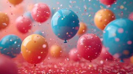 Colorful Balloon Explosion, Blast of Vibrant Bubbles, Rainbow of Joyful Spheres, Aesthetically Pleasing Party Decoration.