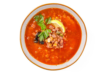 Meat solyanka on a white background studio shooting 4