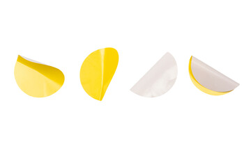 Round yellow stickers, blank tags labels isolated on a white background.