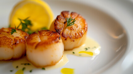 Triple Elegance on a Plate Golden Seared Scallop with Microgreens
