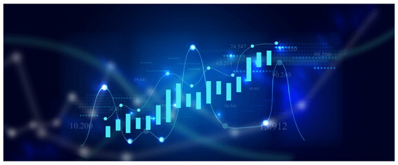Digital financial chart indicators, stock market business and exchange financial growth graph.