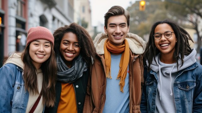 Diverse Group of Young People Standing Together Smiling Generative AI