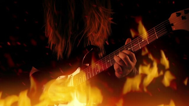Rock Guitarist Playing In Fire