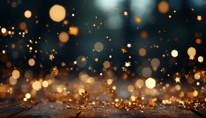 Obraz na płótnie Canvas christmas tree lights. fireworks in the city. golden lights with stars background. bokeh light
