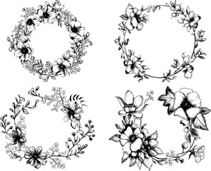 Set Flower frames. Hand drawn vector illustration