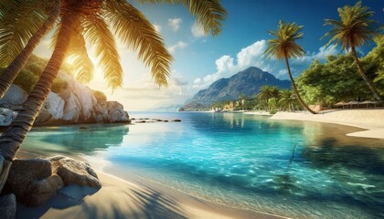 beach with palm trees and sea