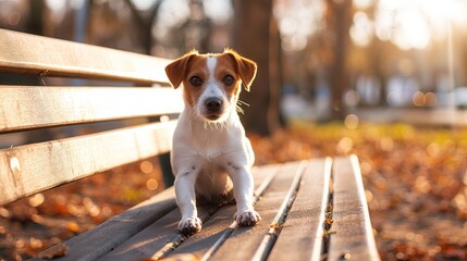 Dog on a park bench