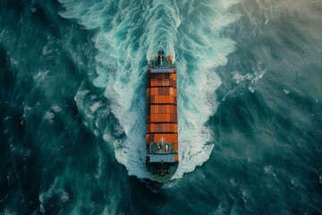 A solitary ship glides through the vast expanse of the ocean, its sturdy frame a symbol of transport and resilience against the endless stretch of water and open sky