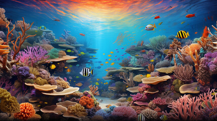 Fototapeta na wymiar Underwater world of fish and corals