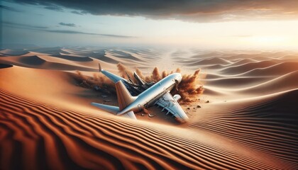 airplane crashed in the desert - obrazy, fototapety, plakaty