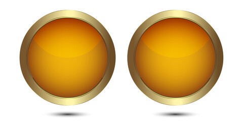 Two golden Circle buttons vector for UI buttons, Luxury button design, gold circle dark button, premium button on white background, vector illustration