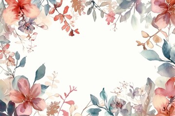 Floral border on white background with copy space Generative AI