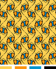 Four Color, Curving Shapes, Abstract. Shapes, Vector, Seamless Repeating Pattern Tile