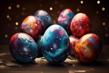 A group of Easter eggs with a colorful galaxy theme