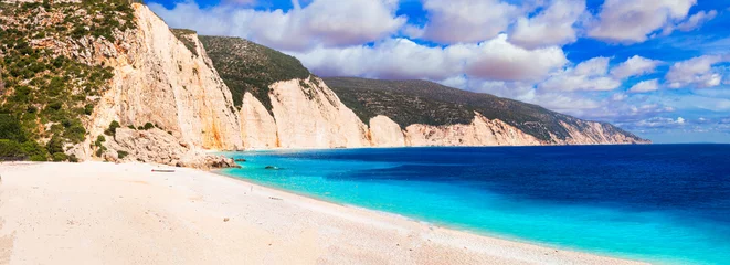 Gordijnen Greece best beaches of Ionian islands. Cephalonia (Kefalonia)- scenic desrted beach Fteris with tropical turquoise sea and white sand © Freesurf