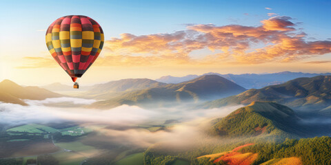Obraz premium Elevating Serenity: A Majestic Balloon Soars Through the Colorful Skies, Embracing the Splendor of Nature