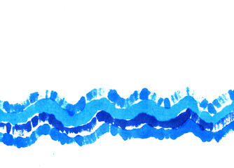 Grunge waves of blue color painted watercolor on white background - 724009585