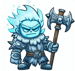 Fototapeta premium Mystical Ice Warrior: A Blue Armored Character with a Magical Axe.