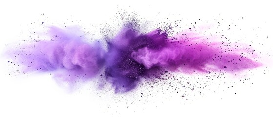 Bright purple lilac holi paint color powder festival explosion isolated white background. industrial print concept background - obrazy, fototapety, plakaty