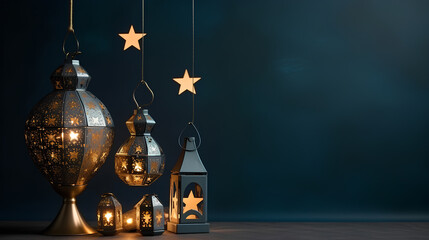 Obraz premium Eid Mubarak ramadan background moslem eid al fitri, lantern, food, iftar, eid al adha concept background