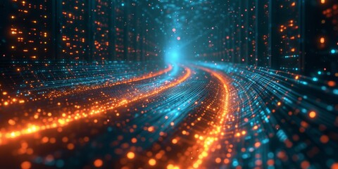 Obraz premium High-Speed Data Transmission in Network Server Room.