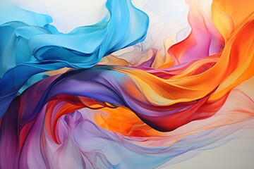 Experience the captivating allure of this artistic banner featuring an array of colored oil streaks elegantly spreading across a blank white background - obrazy, fototapety, plakaty