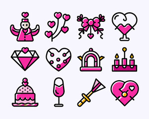 icon set valentine day in pink