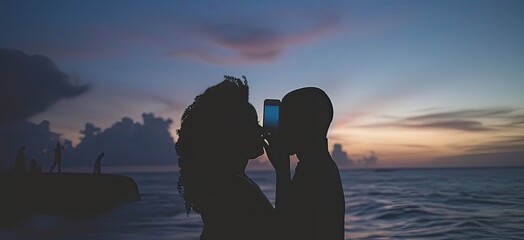 Person Capturing a Sunset With a Cell Phone Generative AI