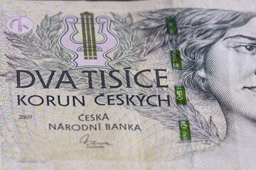 Czech crown banknotes close up. 