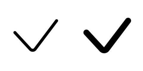 Vector check checkmark verify mark icon. Black, white background. Perfect for app and web interfaces, infographics, presentations, marketing, etc.