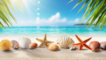 Fototapeta na wymiar summer beach vacation with seashells 