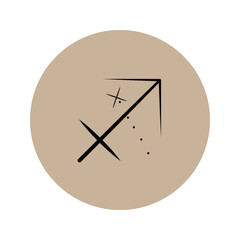 The zodiac sign is Sagittarius. Vector icon in a beige grunge circle.