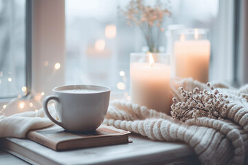Obraz na płótnie Canvas cup of coffee and candles