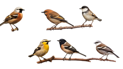 set of birds on white background