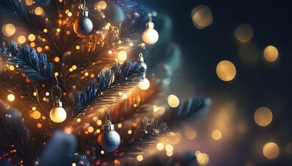 Fototapeta na wymiar Christmas tree lights with decorations 