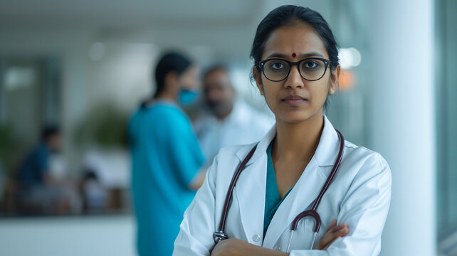 Portrait of indian doctor or nurse in hospital or health clinic