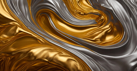 Hyper realistic photography, Abstract hypnotic illusion of silver lava over gold colors