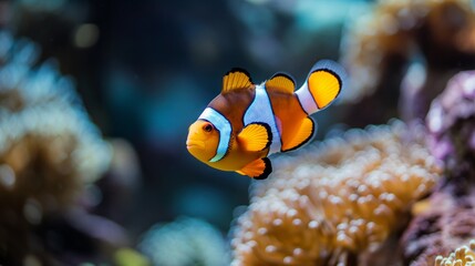 Naklejka na ściany i meble Clownfish Swimming Near Coral