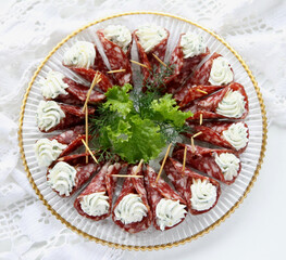 Appetizer with salami and cheese