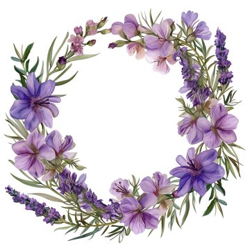 Wildflower lavender flower wreath in a watercolor style isolated