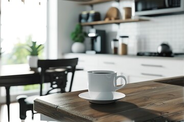 Fototapeta na wymiar Kitchen island countertop with coffee set, modern kitchen background