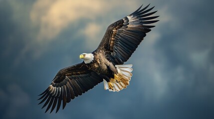 Majestic Eagle in Flight with Cloudy Backdrop