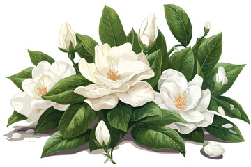 Gardenias vector art illustration on white background.