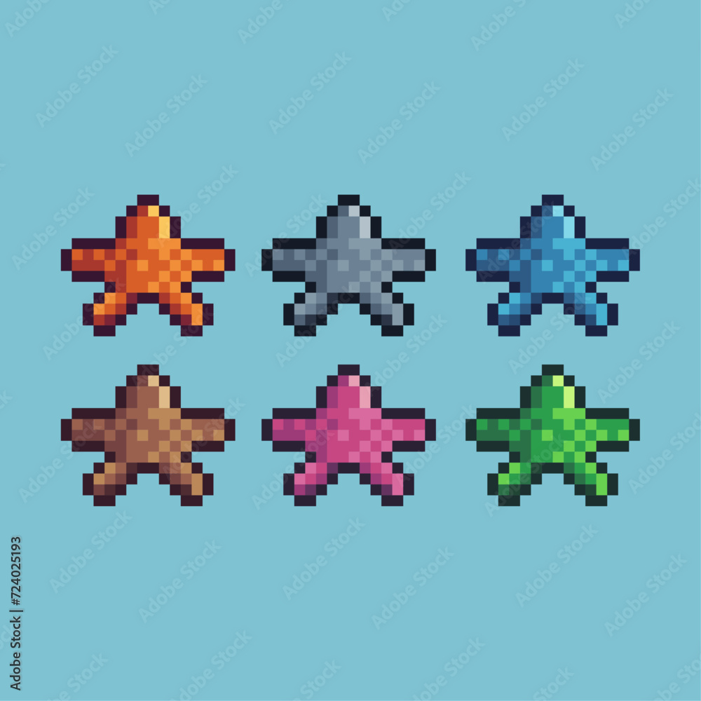 Poster pixel art sets icon of star variation color. star icon on pixelated style. 8bits perfect for game as